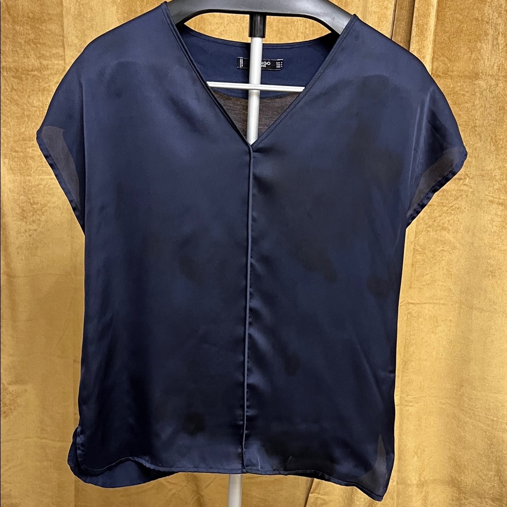 Mango Deep Blue Satin Blouse